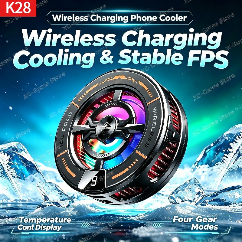 Gaming Accessories Mobile - K28 磁気半導体電話クーラー ワイヤレス高速充電器冷却ラジエーター付き iPhone MagSafe Android