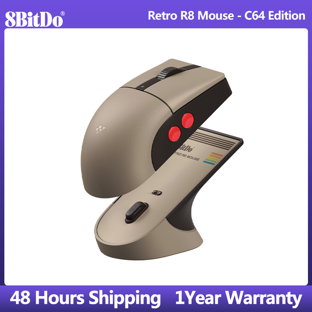 Gaming Accessories Retro - 8BitDo Retro R8 マウス、マイクロスイッチ搭載、プログラム可能なボタン、4Kポーリングレート、充電ドック付きワイヤレスゲーミングマウス