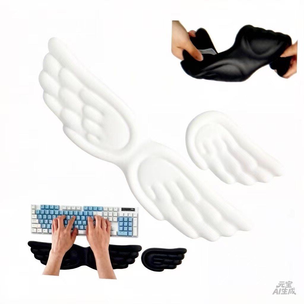 Gaming Accessories Girly - キーボードマウスリストレストエンジェルウィングメモリーフォームマウスパッドセット手首サポート人間工学に基づいた滑り止めコンピュータラップトップ用簡単タイピング