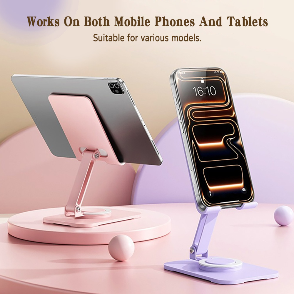 Desk Corner Mat - 360度回転可能な金属製スマホ・タブレットスタンド、折りたたみ式デスクトップフォンホルダー、スマートフォンキックスタンド、タブレット滑り止めデスクマウントブラケット
