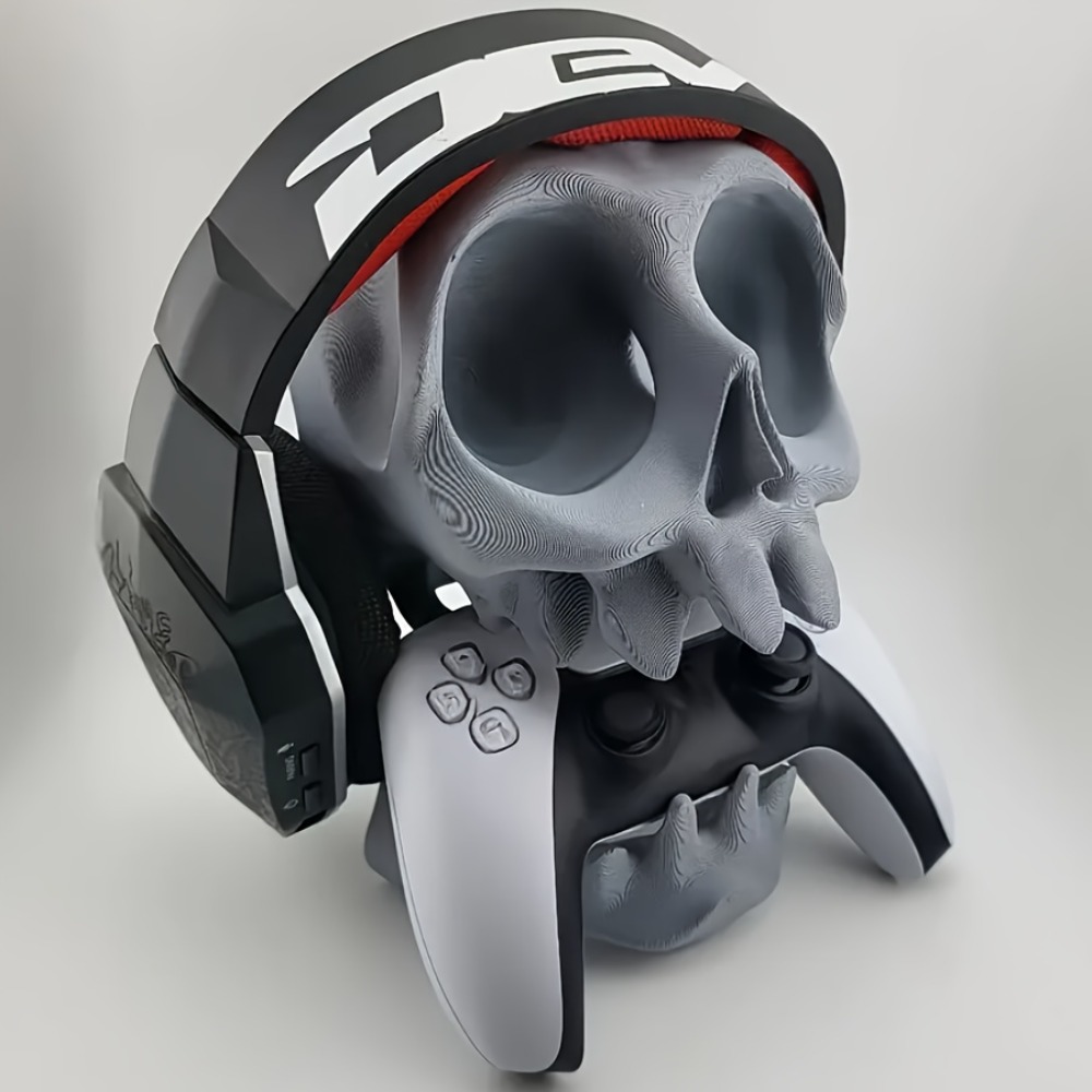 Gaming Accessories Holder - 頭蓋骨型コントローラースタンドヘッドフォンホルダー 2-in-1 ゲームアクセサリー ゴシックヘッドセット & ゲームパッドディスプレイスタンド