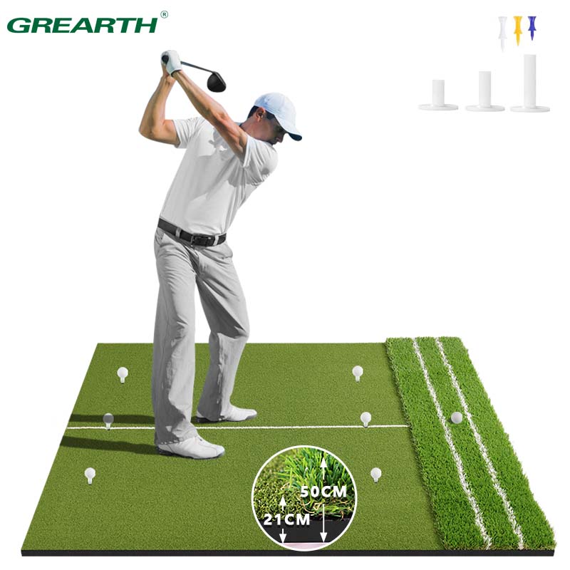Desk Corner Mat - プレミアムデュアルターフゴルフマット：改良版5×4フィートゴルフヒッティングマット、アライメント＆アプローチ角度補助練習用ゴルフマット、屋内用