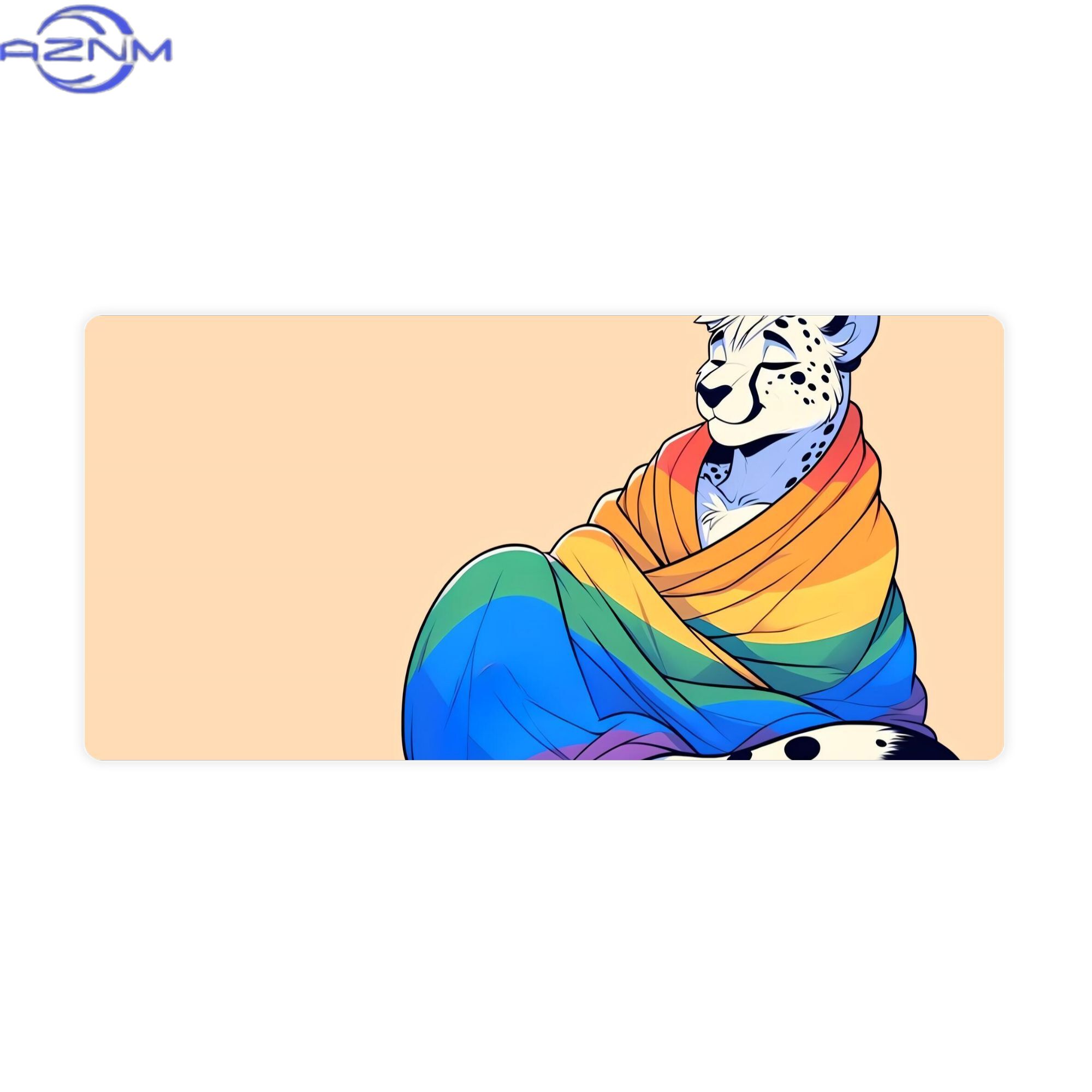 Desk Corner Mat - 快適なファー素材のプライドチーターLGBTQレインボーデスクマット、学習や読書コーナーに。落ち着いた集中力のある雰囲気をあなたのデスクに。