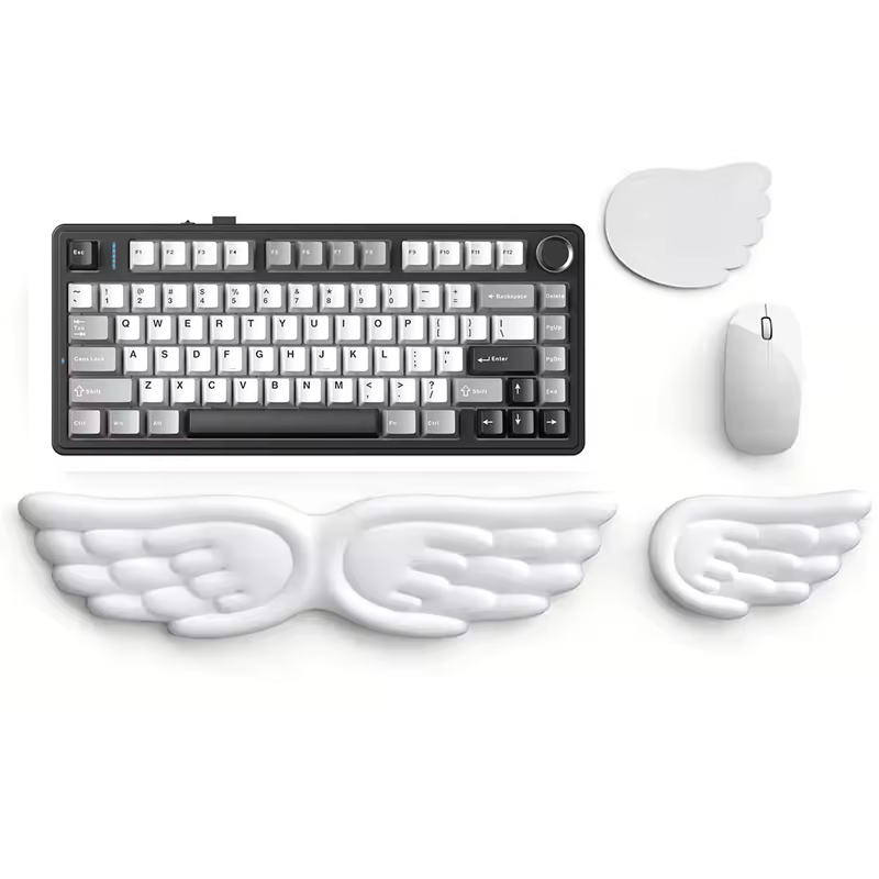 Gaming Accessories Girly - メカニカルキーボードマウスリストレストエンジェルウィング低反発マウスクッションサポートパッド手首サポートオフィスコンピュータラップトップ用