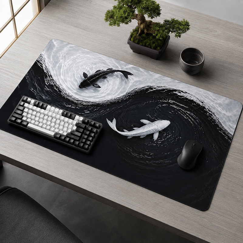 Gaming Accessories White - 黒白鯉マウスパッドゲーマーXL大型ホームマウスパッドXXLオフィス天然ゴムカーペットPCテーブルマットマウスマット