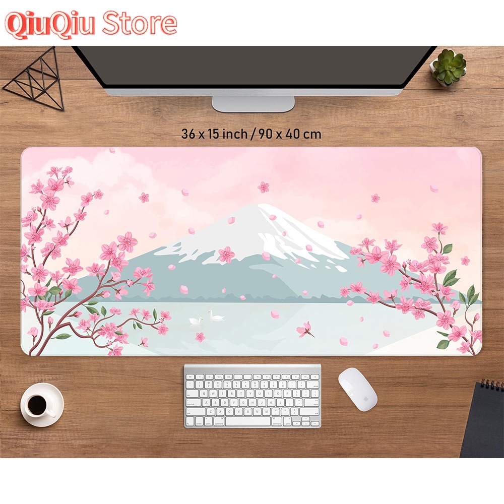 Gaming Accessories Girly - 日本のピンク桜デスクマットアニメ美的ゲーミングマウスパッドXXLかわいいパステル桜マウスマットガーリーデスクアクセサリー