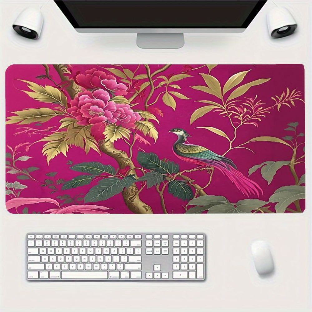 明るいピンク色の花と鳥の模様のテーブルマット、モダンな白いオ - Gaming Accessories White のレビューと価格