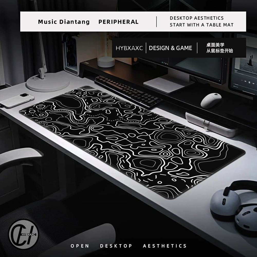 1200 × 600 黒白地形図マウスパッドコンピュータキー - Gaming Accessories White のレビューと価格